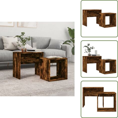 The Living Store Tavolini Impilabili 2 pz Rovere Fumo in Legno Multistrato - Tavolino da salotto