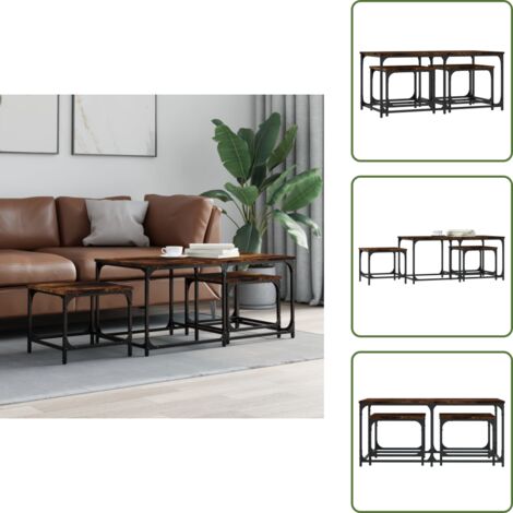 The Living Store Tavolini Impilabili 3 pz Rovere Fumo in Legno Multistrato - Tavoli da salotto
