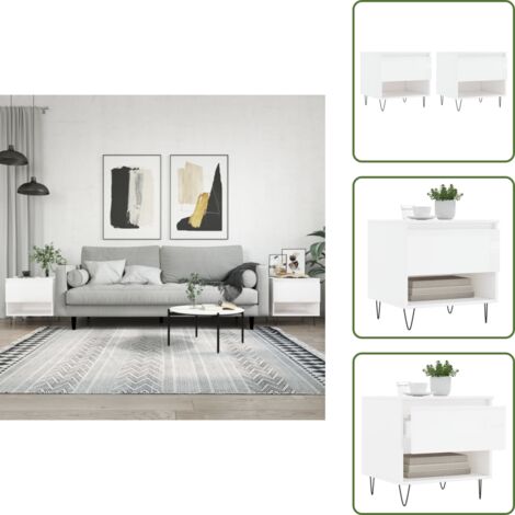 The Living Store Tavolini Salotto 2pz Bianco Lucido 50x46x50cm Legno Multistrato - Tavoli da salotto
