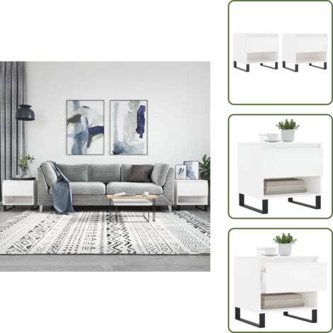The Living Store Tavolini Salotto 2pz Bianco Lucido 50x46x50cm Legno Multistrato - Tavoli da salotto
