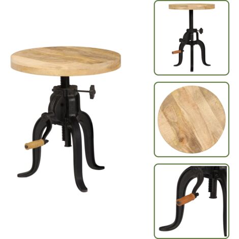 The Living Store Tavolino 45x(45-62) cm in Legno Massello di Mango e Ghisa - Tavolino vintage