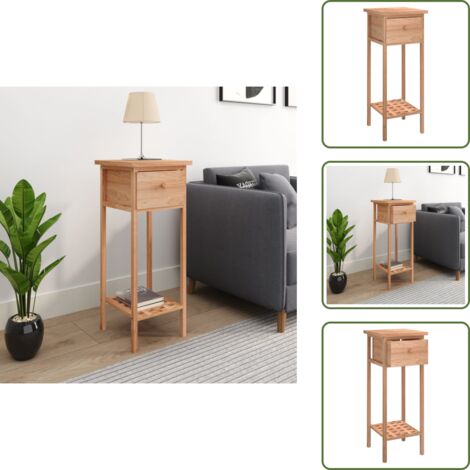 The Living Store Tavolino con Cassetto 25x25x60 cm Legno Massello di Noce - Tavolino in noce