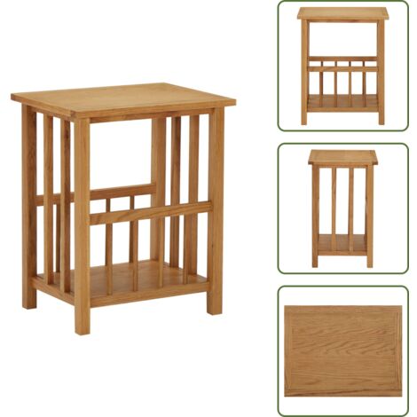 The Living Store Tavolino con Portariviste 45x35x55 cm Massello di Rovere - Tavolino in rovere
