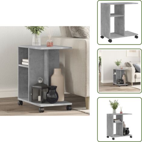 The Living Store Tavolino con Ruote Grigio Cemento 50x30x55 cm Legno Multistrato - Tavolino in legno multistrato