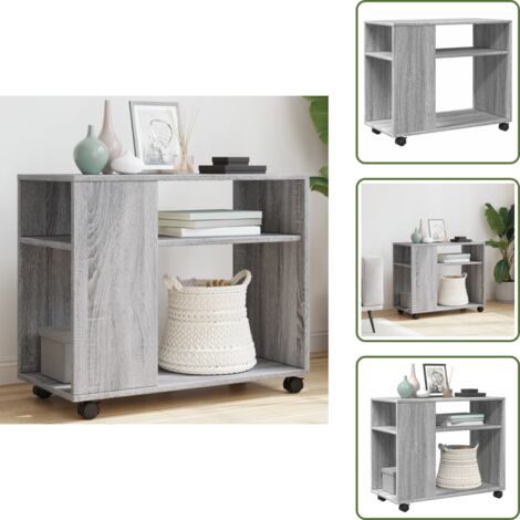 The Living Store Tavolino con Ruote Grigio Sonoma 70x35x60 cm in Truciolato - Tavolino in truciolato