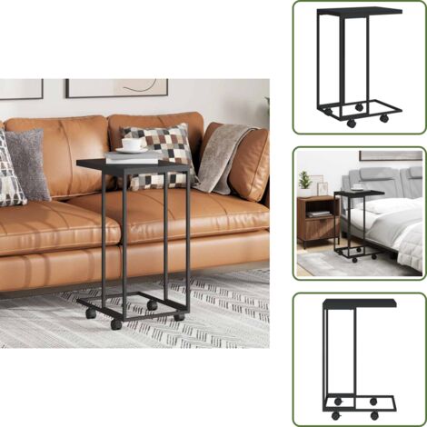 The Living Store Tavolino con Ruote Nero 40x30x63,5cm in Legno Ingegnerizzato - Tavolino a forma di C