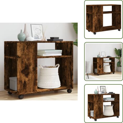 The Living Store Tavolino con Ruote Rovere Fumo 70x35x60 cm in Truciolato - Tavolino in truciolato