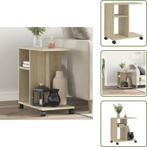 The Living Store Tavolino con Ruote Rovere Sonoma 50x30x55 cm Legno Multistrato - Tavolino in legno