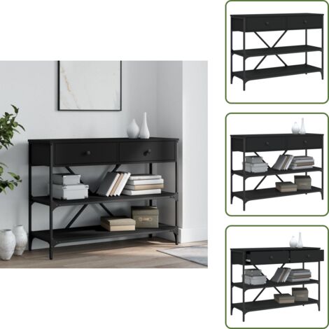 The Living Store Tavolino Consolle con Cassetti e Ripiani Nero Legno Multistrato - Cassetti