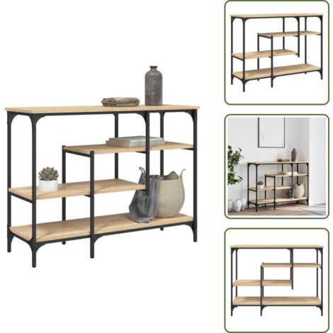 The Living Store Tavolino Consolle con Ripiani Rovere Sonoma 100x35x75 cm - Tavolino da ingresso