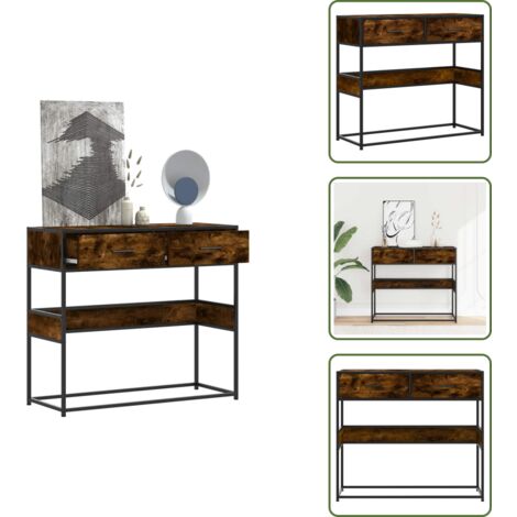 The Living Store Tavolino Consolle Rovere Fumo 90x35x80 cm in Legno Multistrato - Tavolo da ingresso