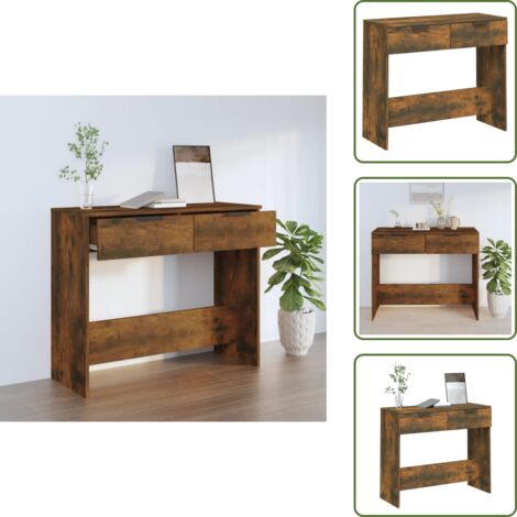 The Living Store Tavolino Consolle Rovere Fumo 90x36x75 cm in Legno Multistrato - Tavolo da ingresso