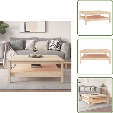 The Living Store Tavolino da caffè 100x100x40 cm in legno massello di pino - Tavolino in legno massello