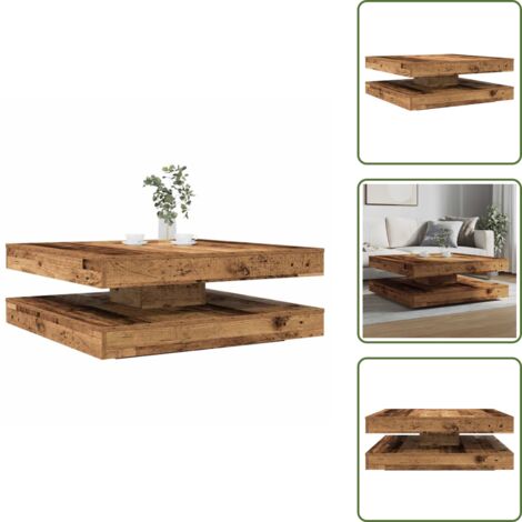 The Living Store Tavolino da Caffè Girevole a 360 Gradi Antico 90x90x34,5 cm - Tavolino da soggiorno