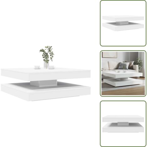 The Living Store Tavolino da Caffè Girevole a 360 Gradi Bianco 90x90x34,5 cm - Tavolino da caffè