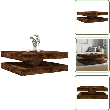 The Living Store Tavolino da Caffè Girevole a 360 Gradi Rovere 90x90x34,5 cm - Tavolino da caffè
