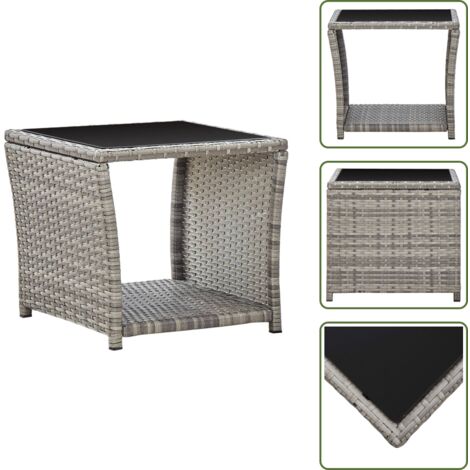 The Living Store Tavolino da Caffè Grigio 45x45x40 cm in Polyrattan e Vetro - Tavolo esterno