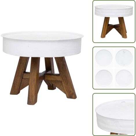 The Living Store Tavolino da Caffè in Legno Massello Recuperato 60x45 cm Bianco - Tavolino da caffè