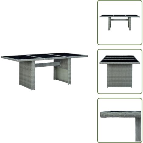 The Living Store Tavolino da Giardino Grigio Chiaro Polyrattan e Vetro Temperato - Rattan