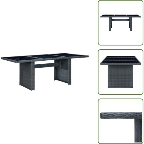 The Living Store Tavolino da Giardino Grigio Scuro Polyrattan e Vetro Temperato - Tavolo in rattan