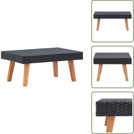The Living Store Tavolino da Giardino in Polyrattan Nero - Tavolo da esterno