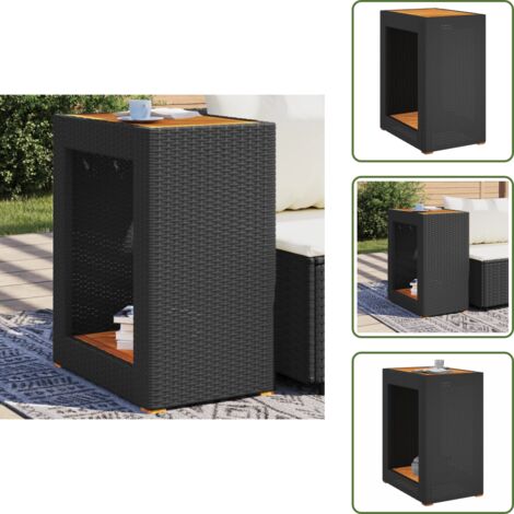 The Living Store Tavolino da Giardino Piano Legno Nero 60x40x75 cm Polyrattan - Tavolo da giardino