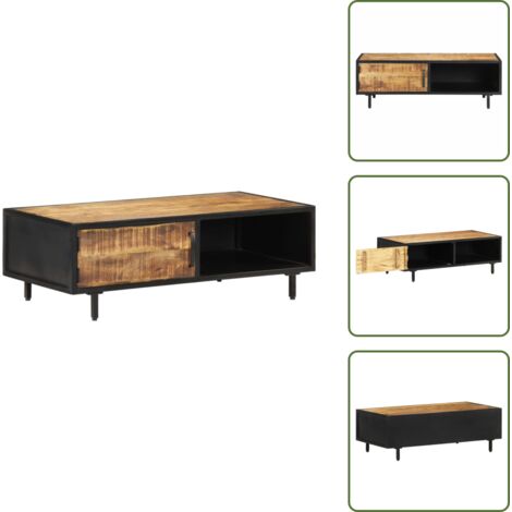 The Living Store Tavolino da Salotto 105x50x35 cm in Legno di Mango Grezzo - Tavolino in legno di mango