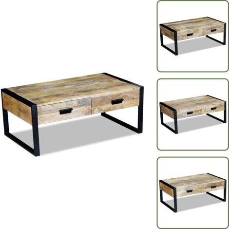The Living Store Tavolino da Salotto 2 Cassetti in Massello di Mango 100x60x40cm - Tavolino in legno di mango