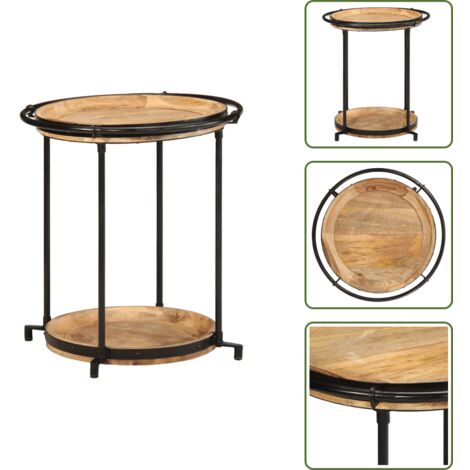 The Living Store Tavolino da Salotto Ø55x60 cm in Legno Massello di Mango - Tavolino in legno