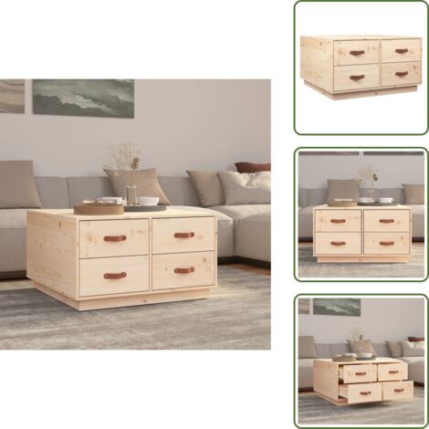 The Living Store Tavolino da Salotto 80x80x45 cm in Legno Massello di Pino - Tavolino in pino