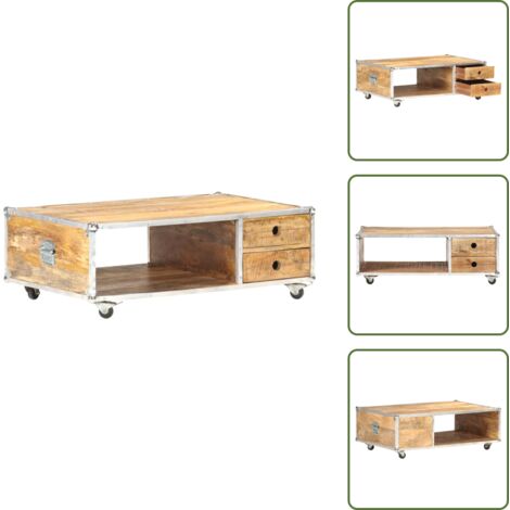 The Living Store Tavolino da Salotto 89x59x33 cm in Massello di Mango Grezzo - Tavolino da caffè in legno massello