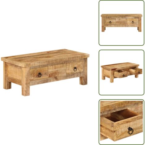 The Living Store Tavolino da Salotto 90x45x35 cm in Legno Massello di Mango - Tavolino in legno di mango