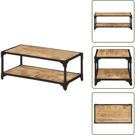The Living Store Tavolino da Salotto 90x45x35 cm Legno Massello di Mango Grezzo - Tavolino in legno