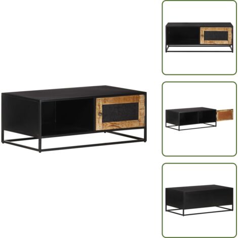 The Living Store Tavolino da Salotto 90x50x35 cm in Legno di Mango Grezzo - Tavolino in legno
