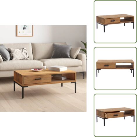 The Living Store Tavolino da Salotto 90x50x35 cm in Legno Massello di Pino - Tavolino in legno