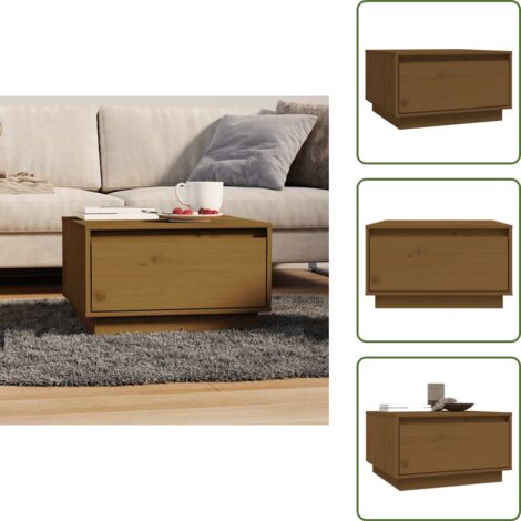 The Living Store Tavolino da Salotto ambra 55x56x32 cm in Legno Massello di Pino - Tavolo in legno