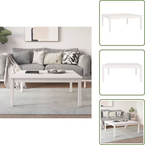 The Living Store Tavolino da Salotto Bianco 100x100x40 cm Legno Massello di Pino - Tavolo in legno