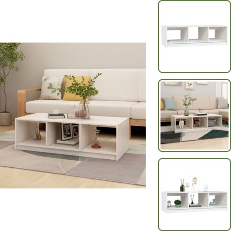 The Living Store Tavolino da Salotto Bianco 110x50x34 cm Legno Massello di Pino - Tavolo da salotto in legno