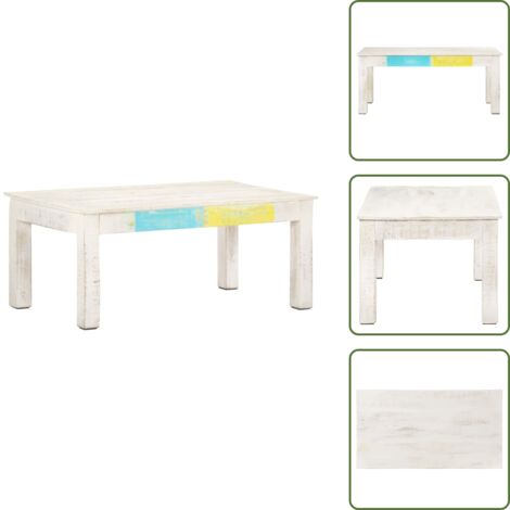 The Living Store Tavolino da Salotto Bianco 110x60x45 cm in Massello di Mango - Tavolino in legno