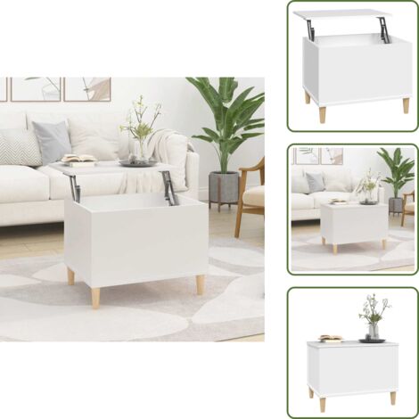 The Living Store Tavolino da Salotto Bianco 60x44,5x45 cm in Legno Multistrato - Tavolino con piano sollevabile