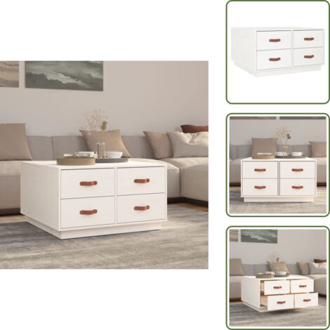 The Living Store Tavolino da Salotto Bianco 80x80x45 cm Legno Massello di Pino - Tavolino in legno