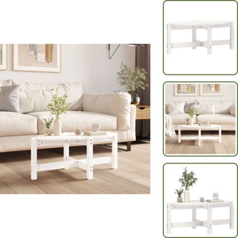 The Living Store Tavolino da Salotto Bianco 87x48x35cm in Legno Massello di Pino - Tavolino in pino