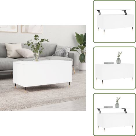 The Living Store Tavolino da Salotto Bianco 90x44,5x45 cm in Legno Multistrato - Tavolo da pranzo
