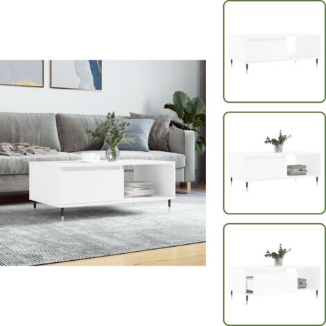 The Living Store Tavolino da Salotto Bianco 90x50x36,5 cm in Legno Multistrato - Tavolo da salotto