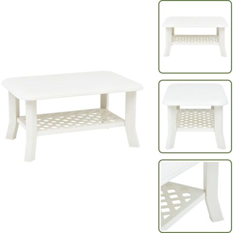 The Living Store Tavolino da Salotto Bianco 90x60x46 cm in Plastica - Tavolino all'aperto