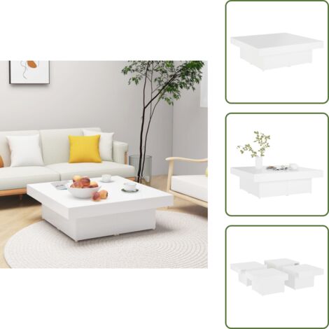 The Living Store Tavolino da Salotto Bianco 90x90x28 cm in Legno Multistrato - Tavolino in legno