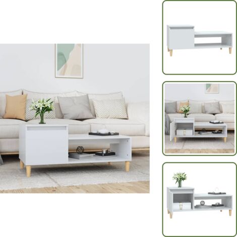 The Living Store Tavolino da Salotto Bianco Lucido 100x50x45cm Legno Multistrato - Tavolino in legno
