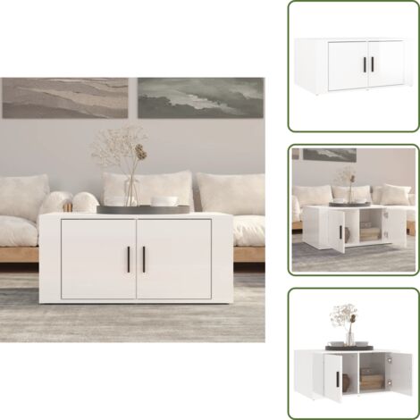 The Living Store Tavolino da Salotto Bianco Lucido 80x50x36cm Legno Multistrato - Tavolino da divano
