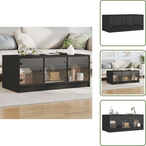 The Living Store Tavolino da Salotto con Ante in Vetro Nero 102x50x42 cm - Tavolino con ante in vetro
