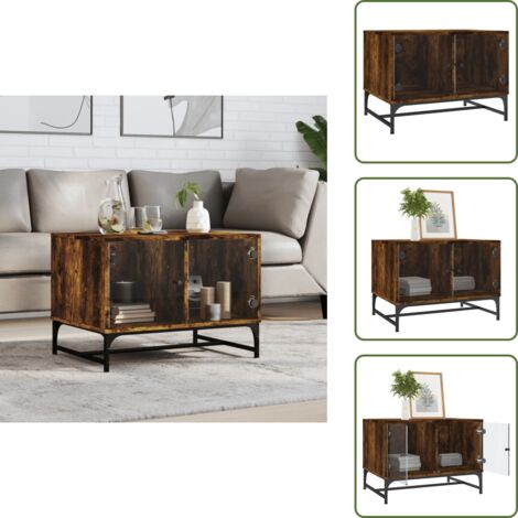The Living Store Tavolino da Salotto con Ante in Vetro Rovere Fumo 68,5x50x50 cm - Tavolino con ante in vetro